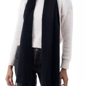 Style & Co Women's Polyester Solid Fringe-Trim Scarf - Black 68"L x 15"W